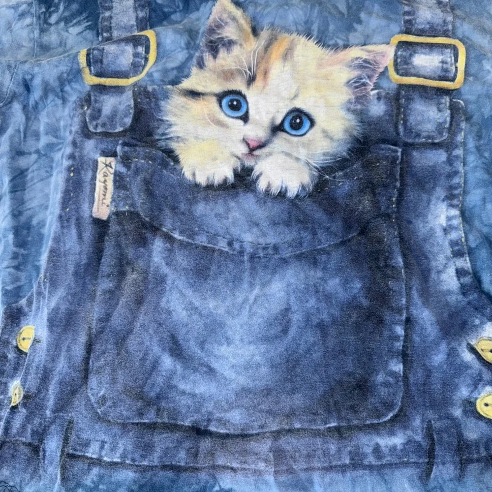 The Mountain T Shirt Mens Large Blue Tie Dye Kitten‎ Overalls Graphic Tee vtg